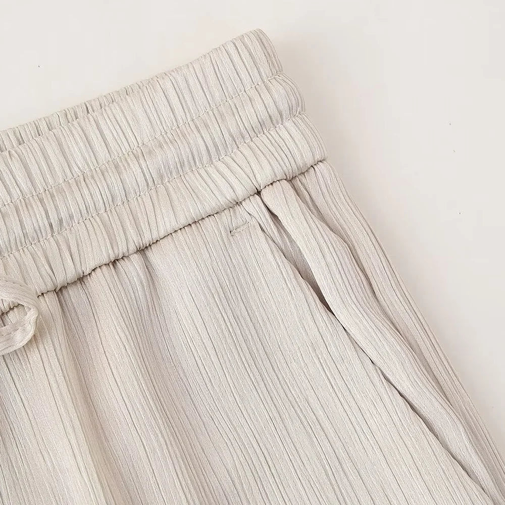 Women's Double Breasted Suit Jacket and Pants Set with Wrinkle Effect for Spring and Summer Fashion