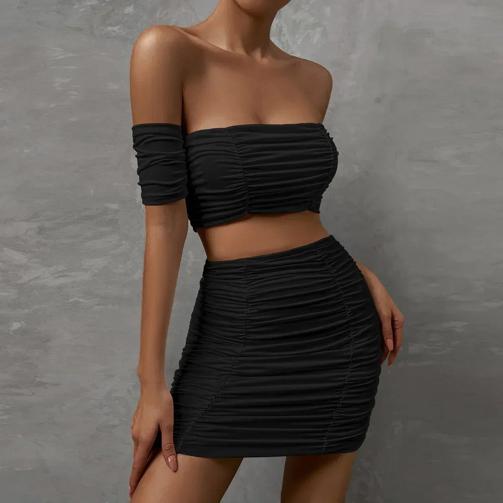 Fashionable Casual Women's Two-Piece Set with Short Sleeve Bodycon Skirt and Sexy Shoulder Cutouts Summer Outfit