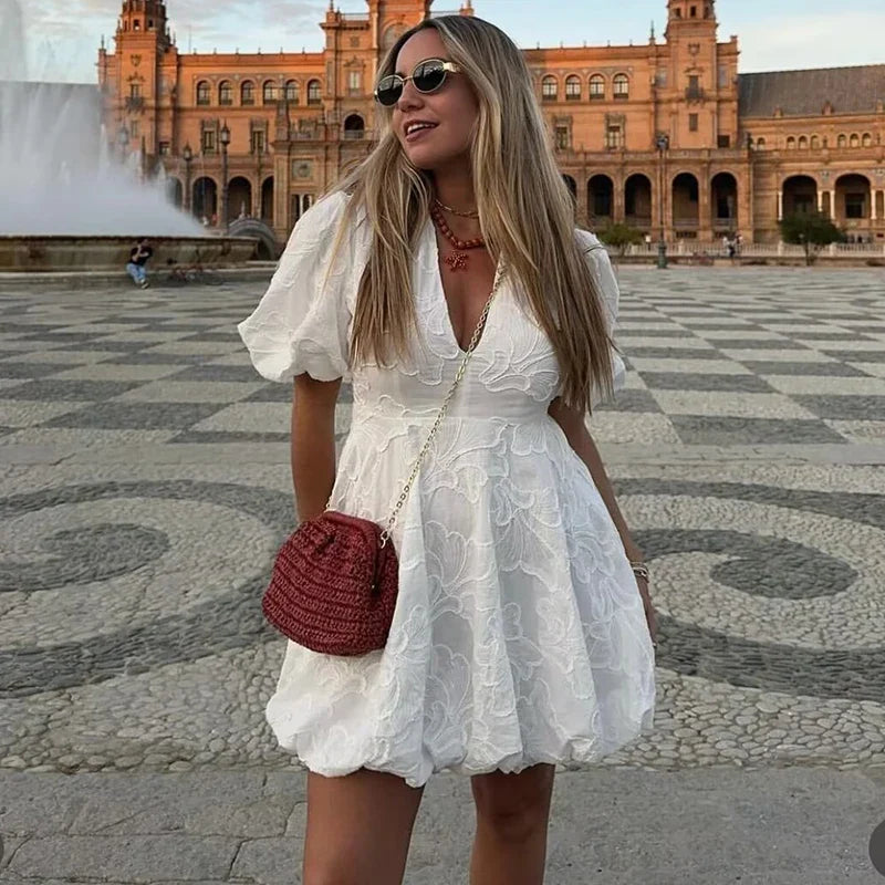Summer Embroidered Dress V Neck Slim Mini Chic Classic