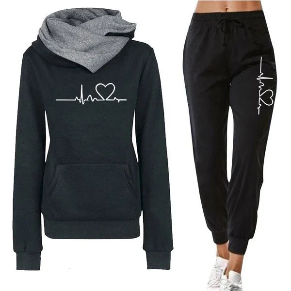 Cozy Autumn Winter Warm Womens Tracksuit Set Hooded Sweatshirt and Jogger Pants Casual Two-Piece Lounge and Sportswear for Ladies