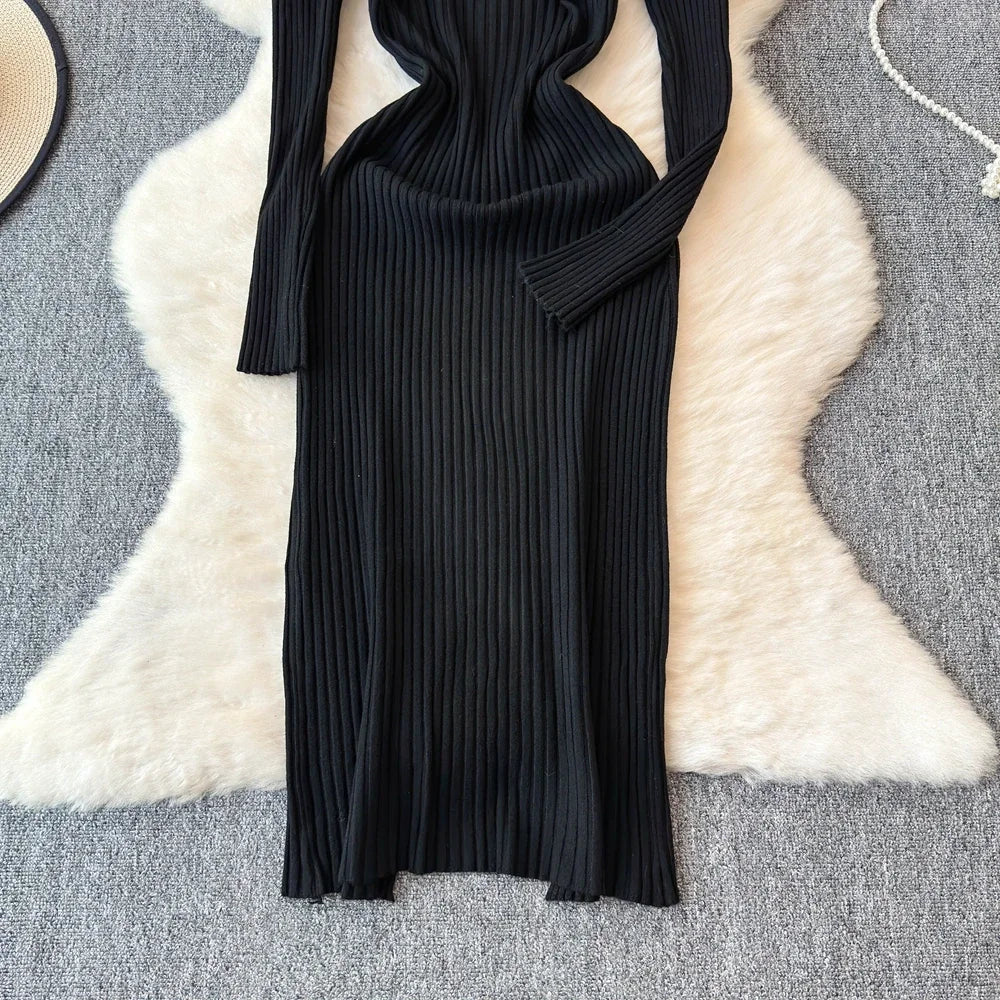 White Long Sleeve V Neck Lace Up Elegant Dress For Women