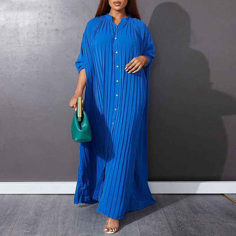 Plus Size Pleated Long Sleeve Dress For Autumn And Winter