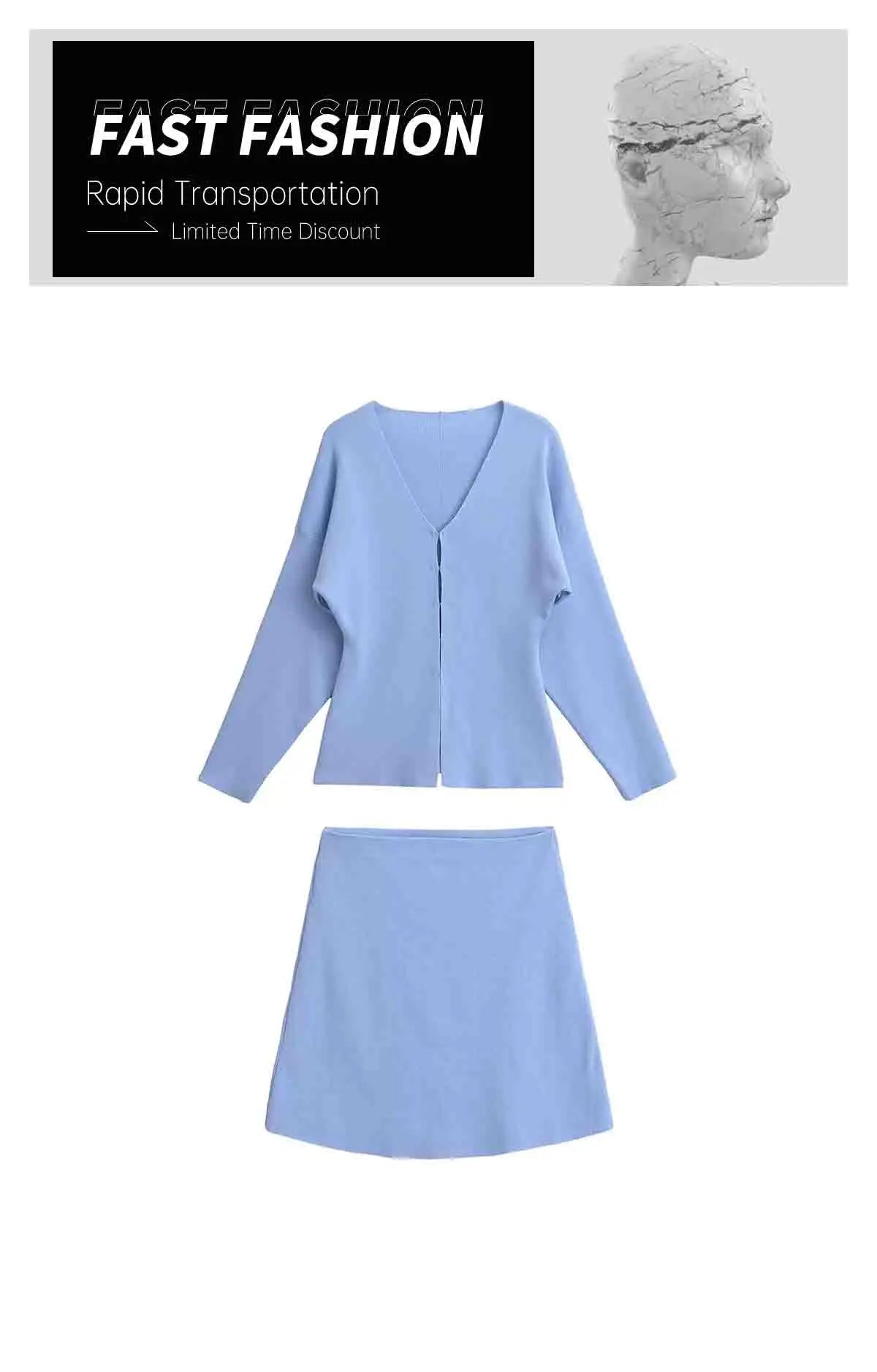 Women's Casual V-Neck Long Sleeve Knitted Cardigan and Short Skirt Set Slim Fit Stylish Two-Piece Outfit