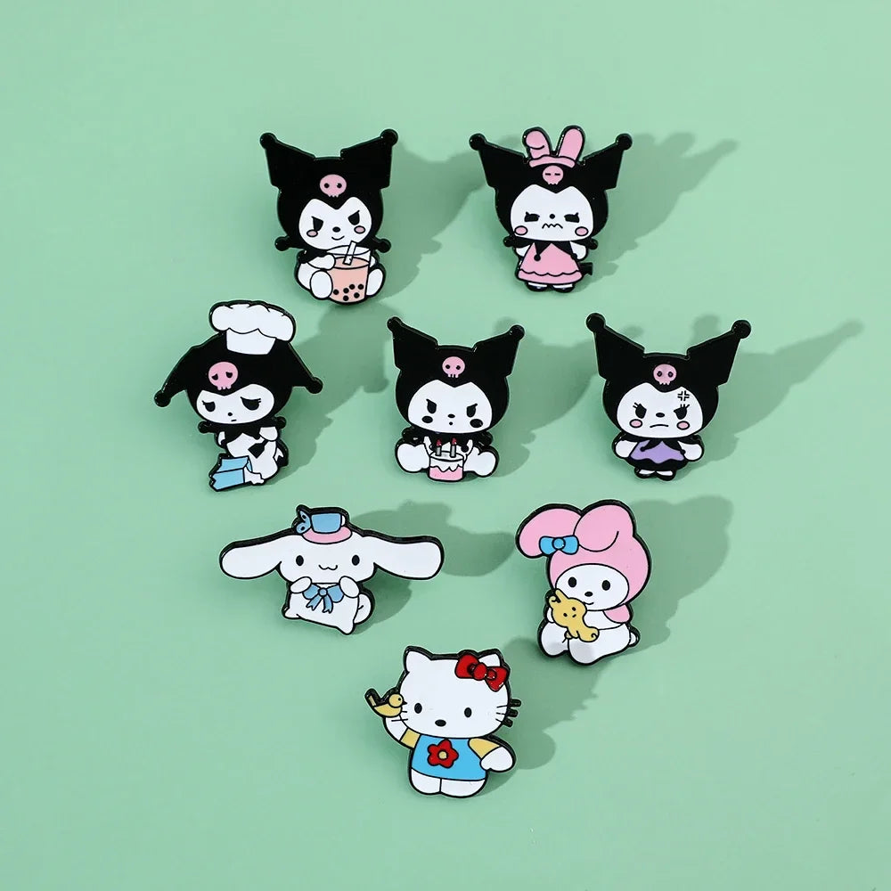 8 Pcs Hello Kitty Animal Brooch Set Cute Princess Kulomi Melody Lapel Pins Fashion Metal Badges for Backpack and Clothing Jewelry