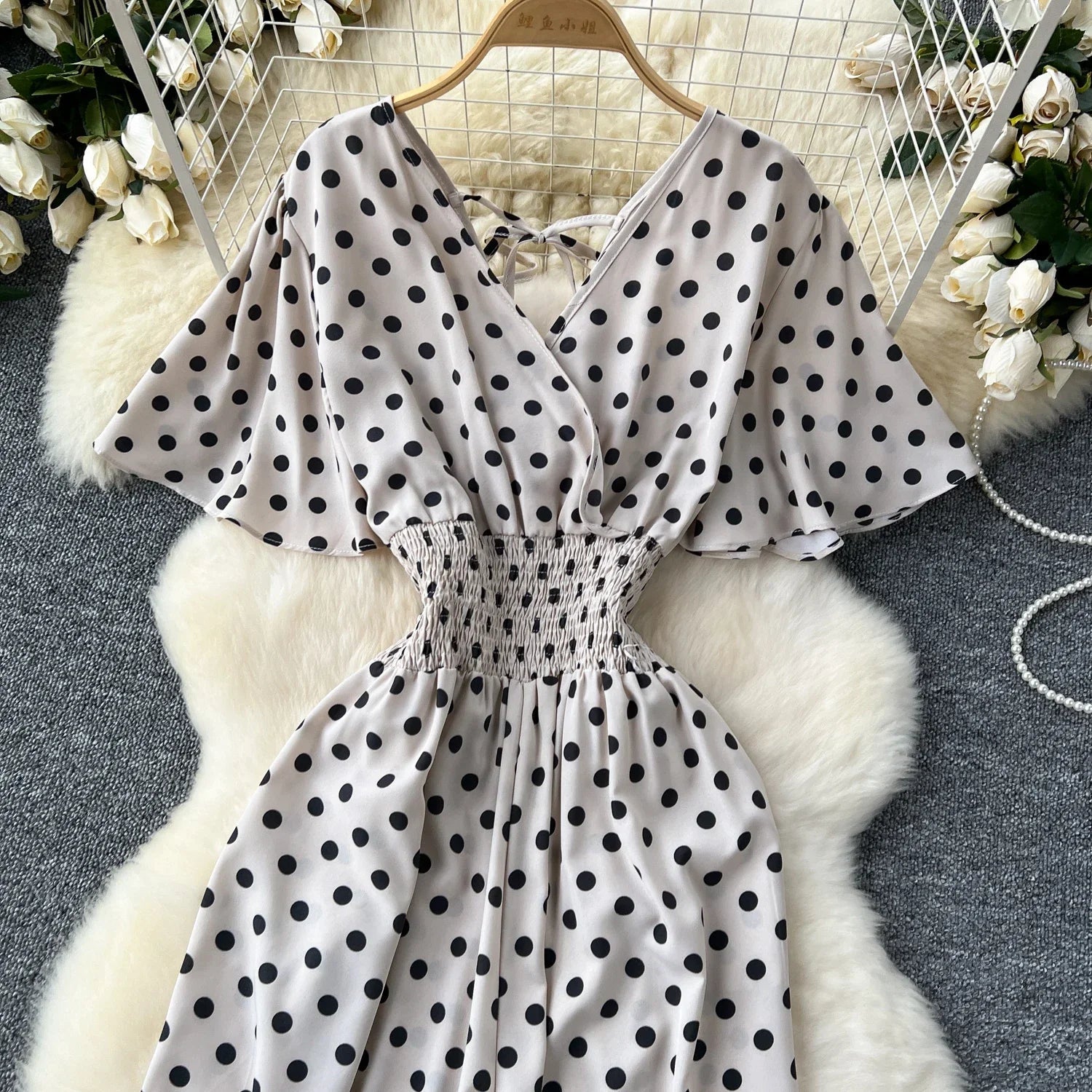 Elegant Polka Dot Romper for Women V-Neck Short Sleeve High Waist Wide Leg Jumpsuit Loose Fit Summer Playsuit