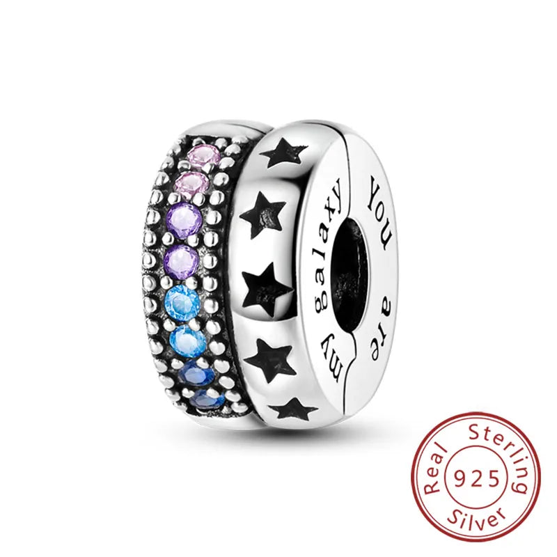 Fit Original 925 Sterling Silver Clip Charms with Zircon and Silicone Spacer Beads for Women DIY Bracelet Gift