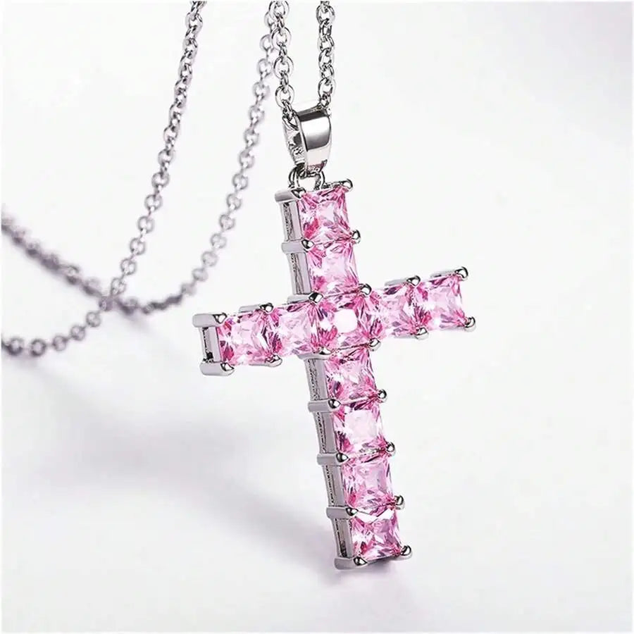 Gold Multi Color Crystal Cross Pendant Necklace for Women - Fashionable Statement Jewelry for Parties and Leisure