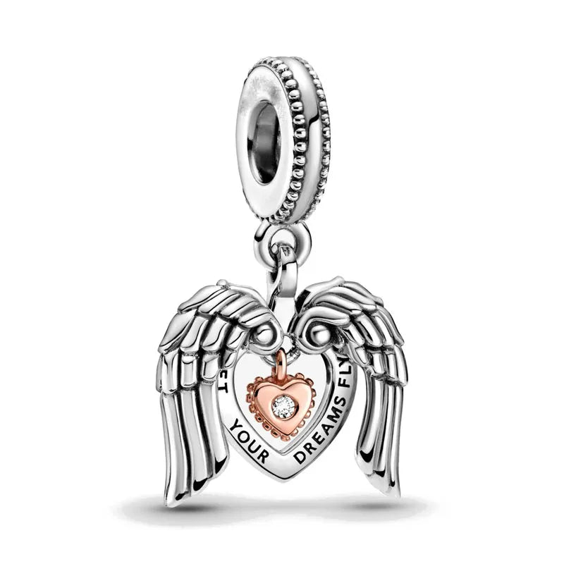 Heart and Angel Charms for 3mm Bracelets - 925 Silver DIY Jewelry Accessories for Women