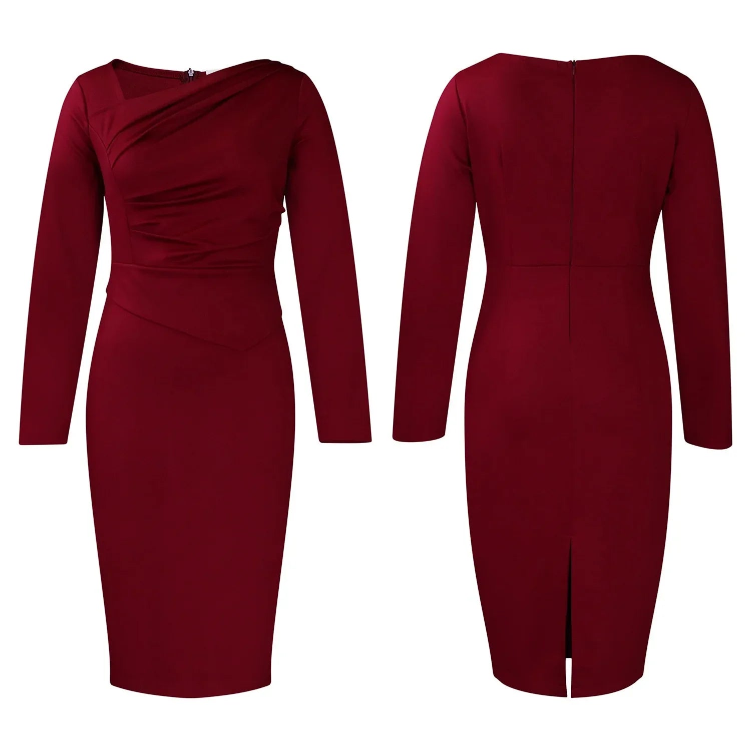 Professional Midi Office Dress for Women with Long Sleeves