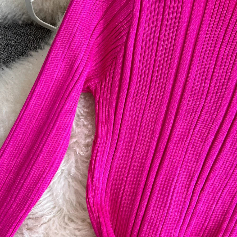 Long Sleeve Knitted Bodycon Dress For Women Autumn Retro