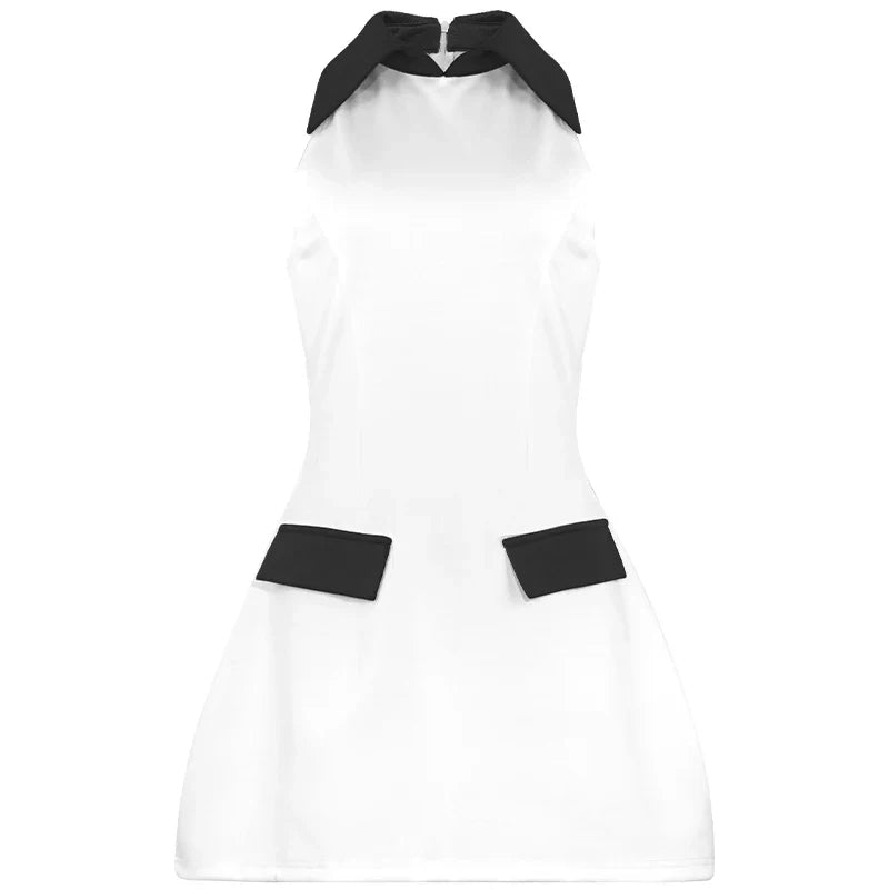 Solid Color Sleeveless Collar Dress Slim Casual Summer Wear