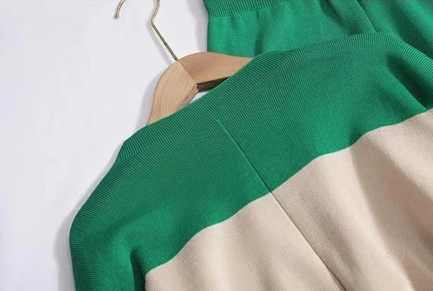 Women's Casual Sweater Set with Long Sleeve Tops and Color Block Design for Autumn and Winter