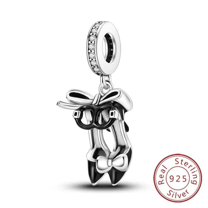 Fit 925 Sterling Silver Bow Perfume Bottle Pink Charms Beads for Women DIY Jewelry Gifts