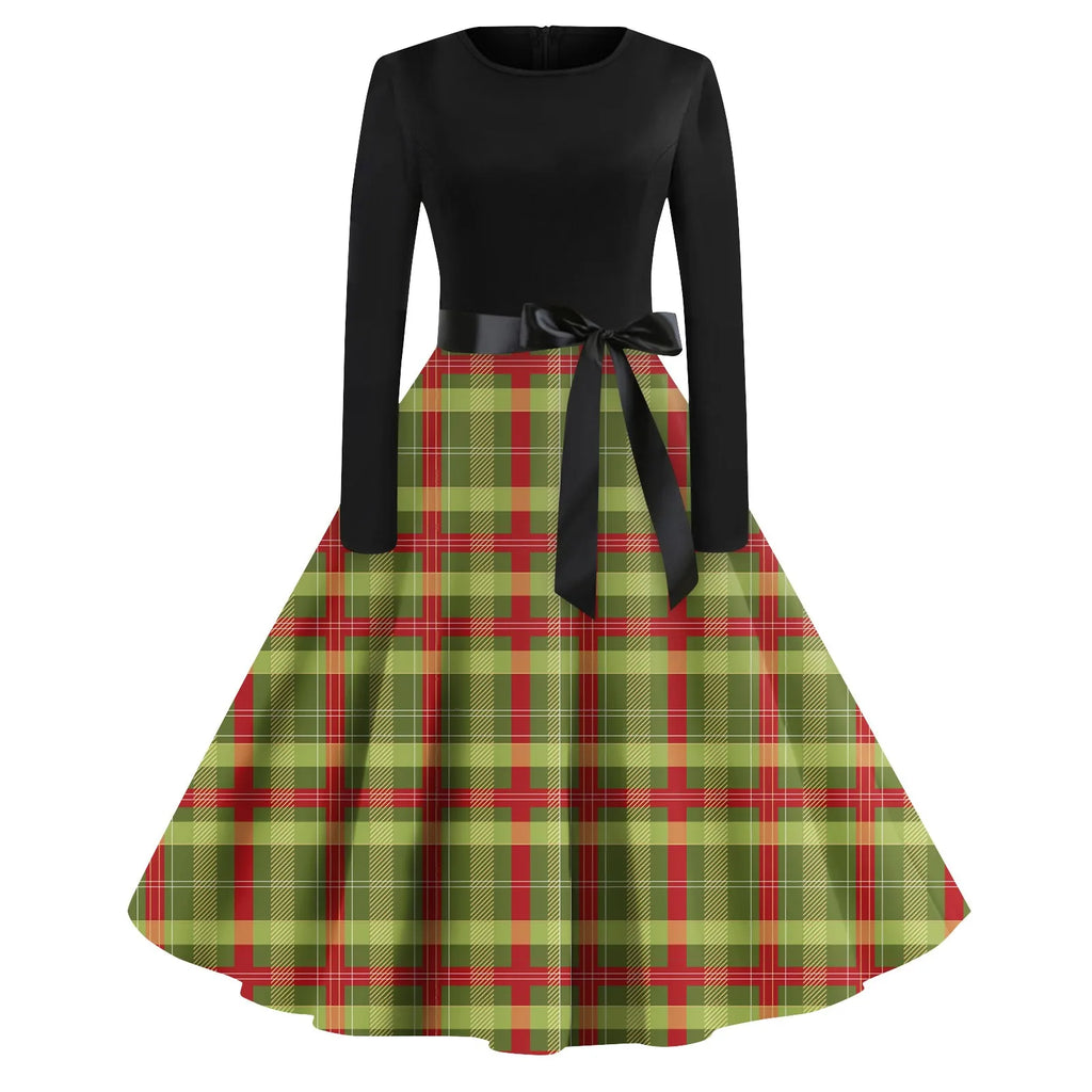 Winter Vintage Christmas Dress Women Long Sleeve 50s 60s