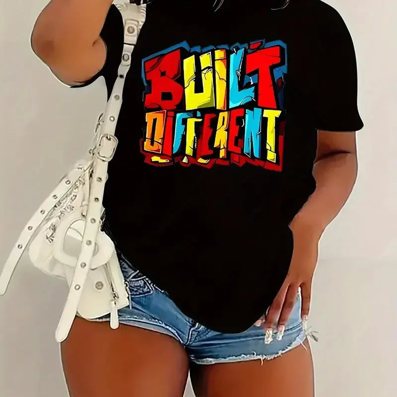 Different Letter Print Casual Crew Neck Short Sleeve T-Shirt Summer Graphic Tee