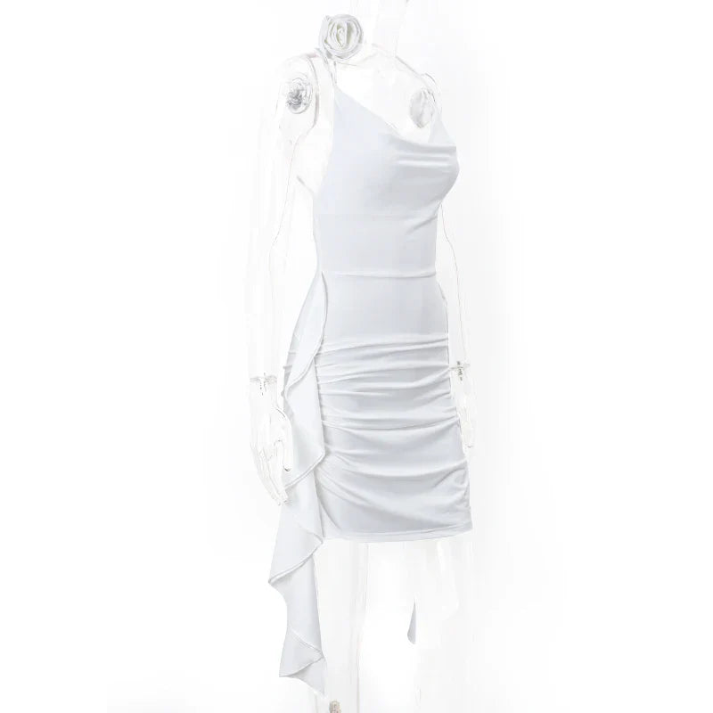 Ruffles Backless Mini Dress For Women Halter Sleeveless