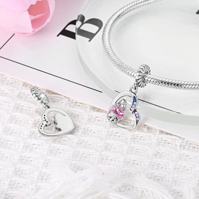 925 Sterling Silver Forever Love Heart Charms Beads for Sister Family Bracelet Jewelry Gifts