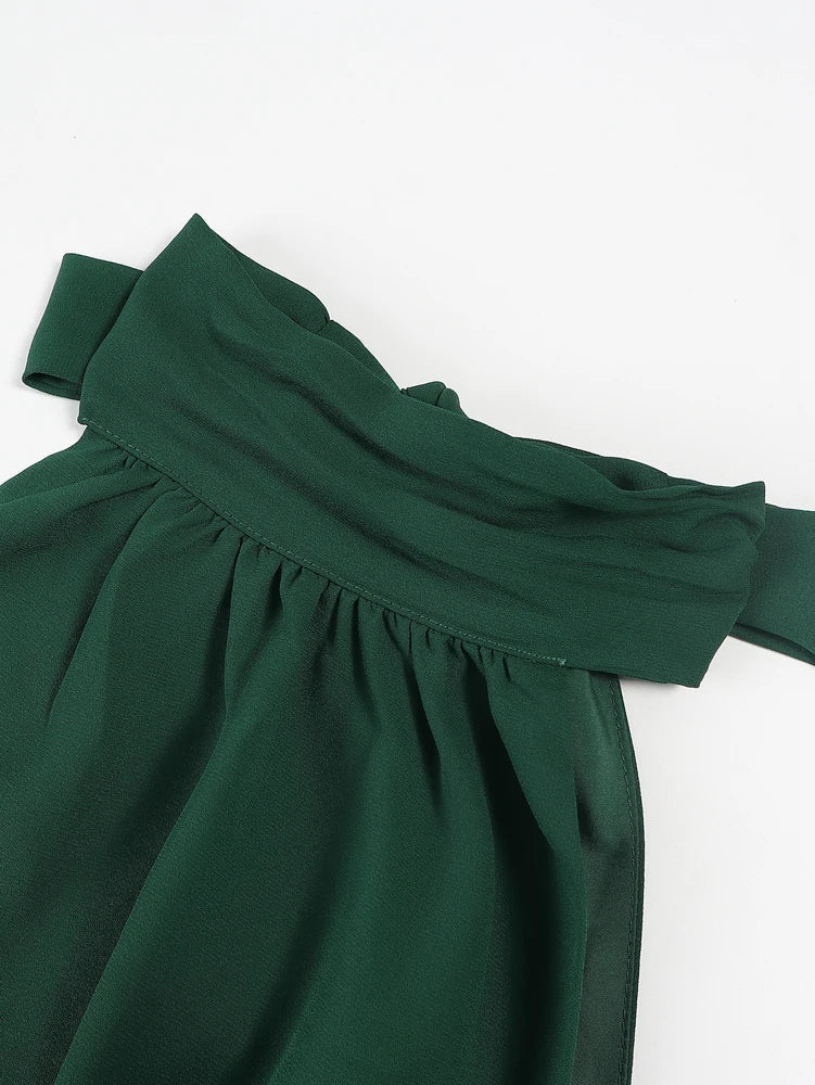 Women's Casual Solid Color Sleeveless Wide-Leg Chiffon Jumpsuit with Hanging Neck and High Waist Ankle-Length Pants for Summer