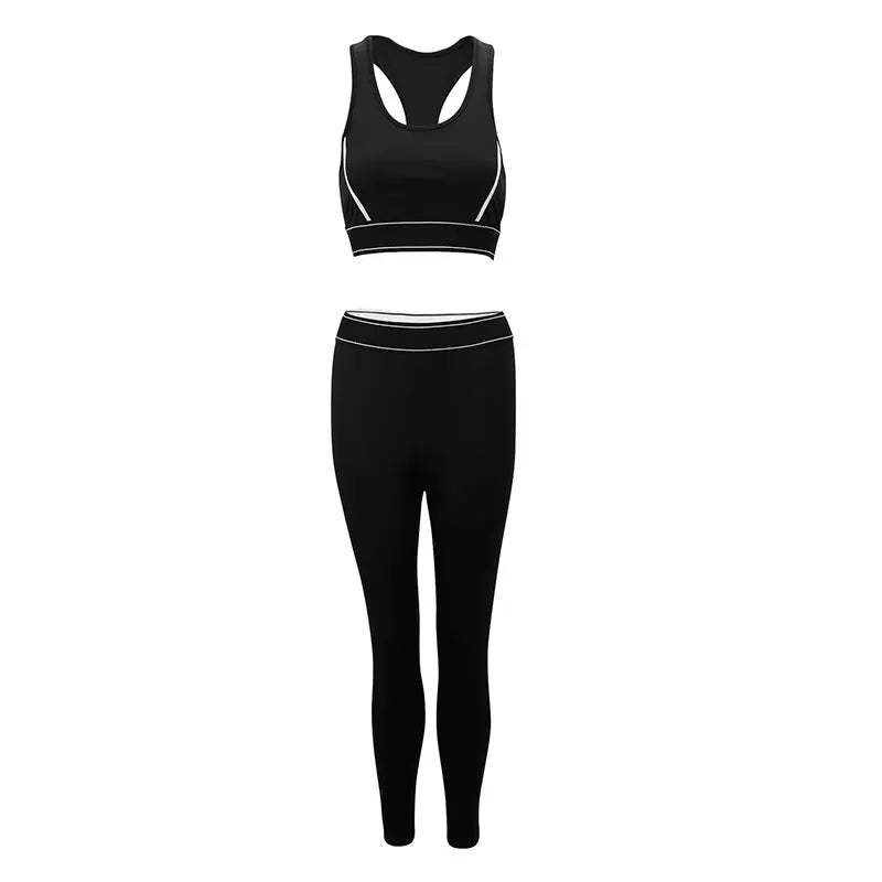 Summer Women Sports Two Piece Set Crop Top and Bodycon Pants Activewear