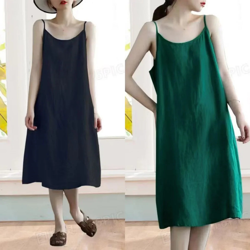 Cotton Linen Beach Dress Women Sleeveless A Line Summer