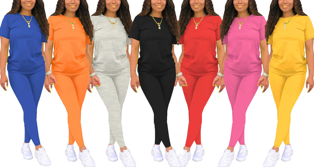 Women's Summer Two Piece Jogger Set with Short Sleeve Top and Matching Shorts