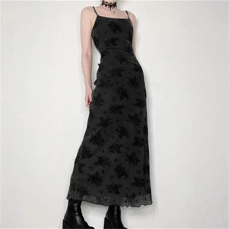 Gothic Floral Sleeveless Patchwork Dress for Party Night
