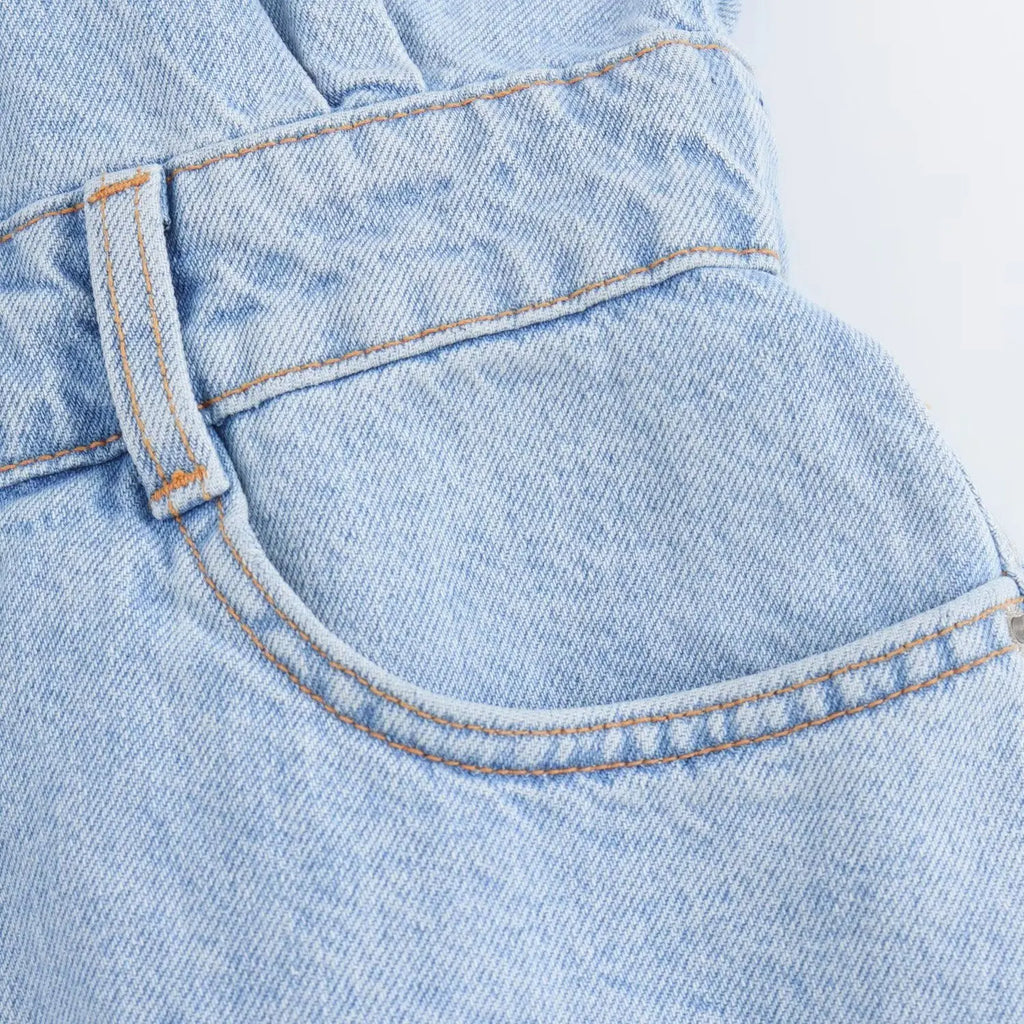 Women's Denim Short Jumpsuit Slim Fit with Lapel Collar Curled Short Sleeves and Patch Pockets Summer Casual Romper