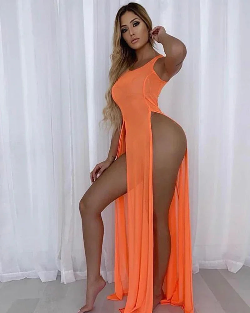 Mesh Sheer Long Beach Bikini Cover Up Dress For Women