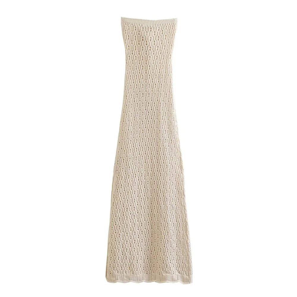 Elegant Women's Open Jacquard Mesh Knitted Summer Dress