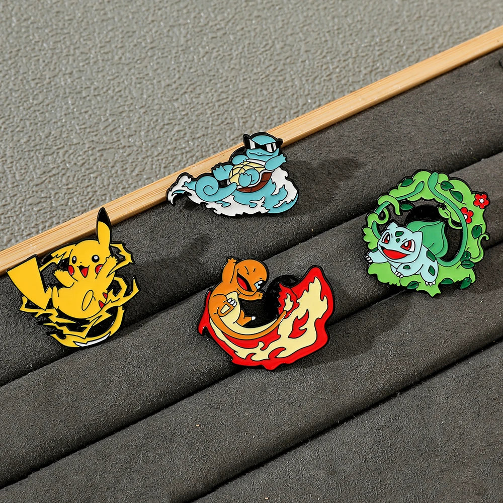 Cute Cartoon Pocket Monsters Enamel Brooch Set for Bags - 4 Pcs Creative Animated Character Accessories