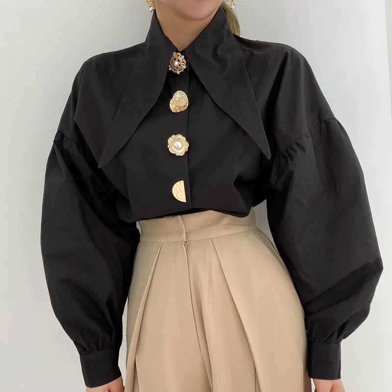 Comfortable Long Sleeve Office Blouse for Women with Turn Down Collar Classic Fit Shirt Blusas for Work and Casual Wear
