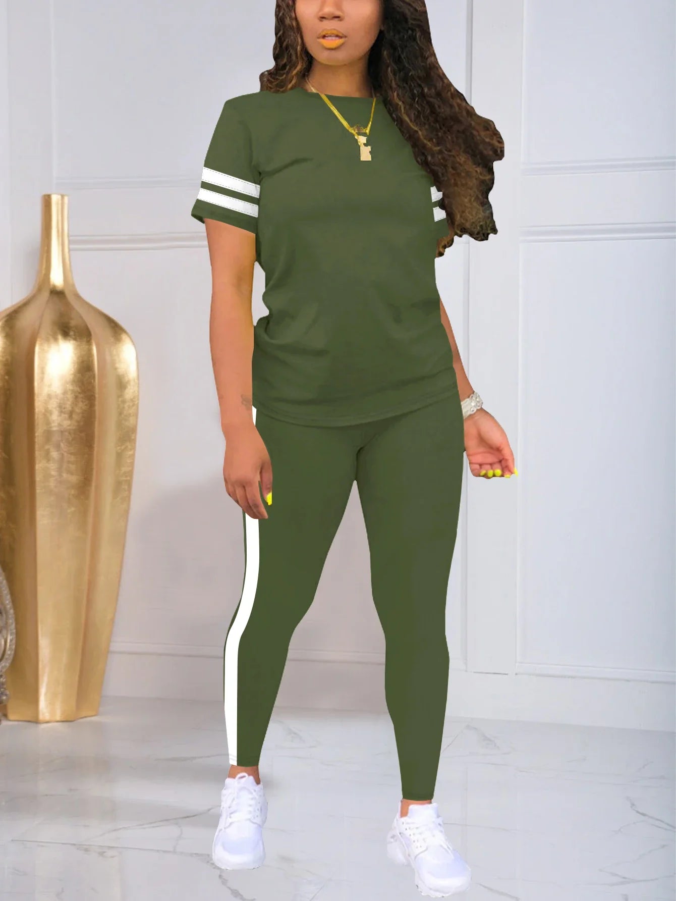 Women's Casual Yoga Set Comfortable Tie-Dye Stripe Activewear Fitness Outfit