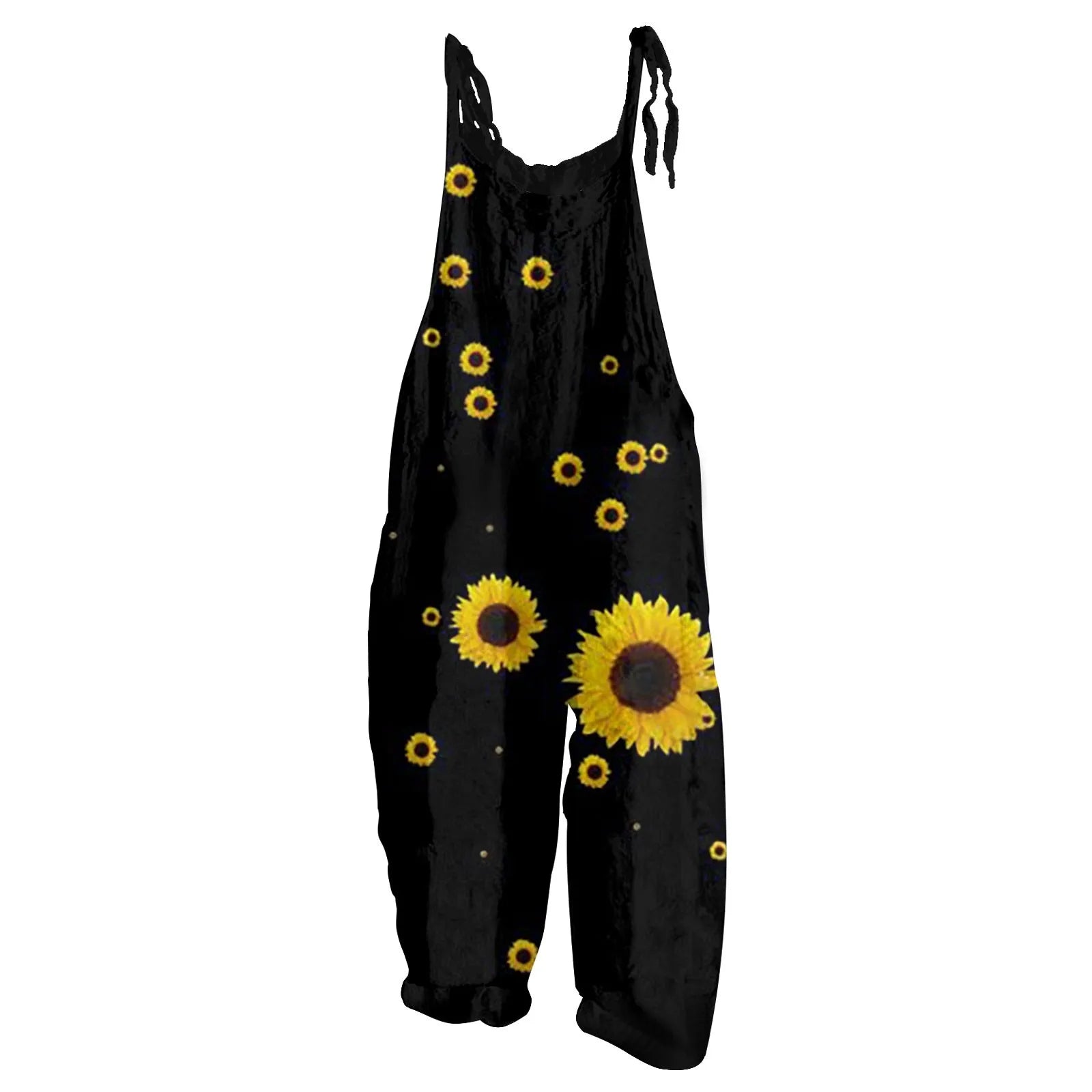 Sunflower Print Slim Fit Cotton Linen Overalls Women Casual Loose Jumpsuit Stylish Romper with Adjustable Shoulder Straps Comfortable Everyday Wear