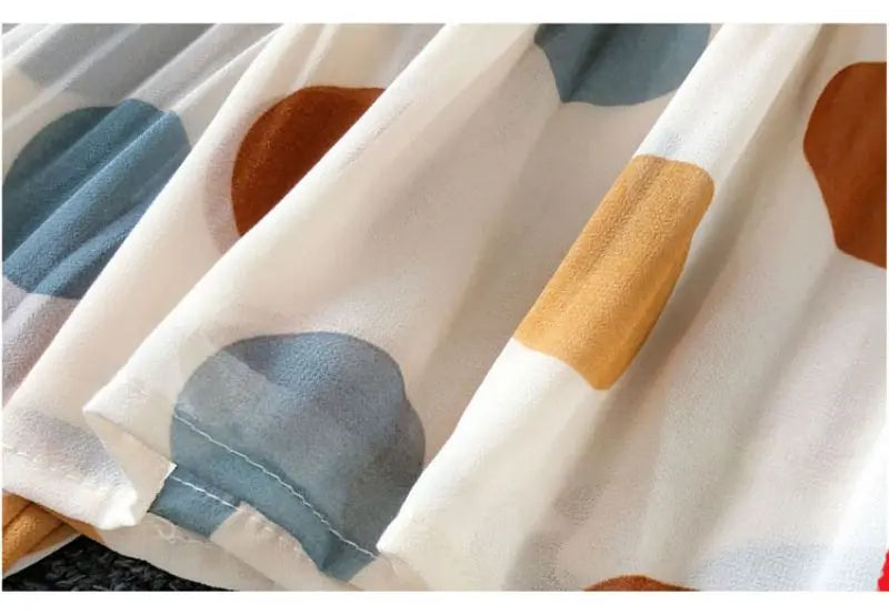 Polka Dot Casual V-Neck Chiffon Blouse with Single Breasted Button and Lantern Sleeve Folds Lightweight Women's Top