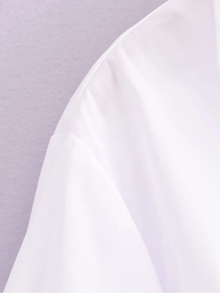 Women's Summer Lapel Poplin Shirt Long Sleeve Slim Fit Bow Tie Wrap Solid Color Blouse