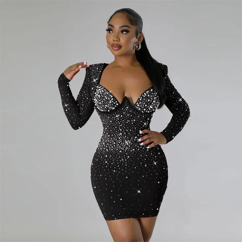Sequin Rhinestone Bodycon Dress For Party Night Club