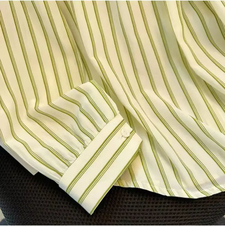 Chic Casual Fake Two Piece Long Sleeve Stripe Shirt for Women Stylish Matching Blouse Top