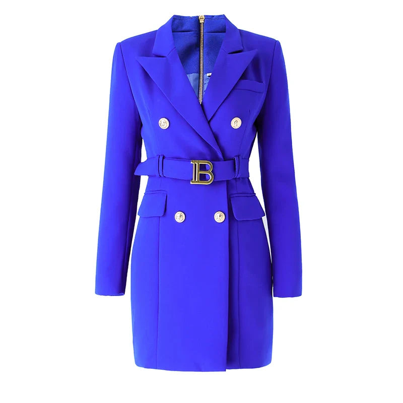 Womens Blazer Dress With Belt For Office Wear Buttons