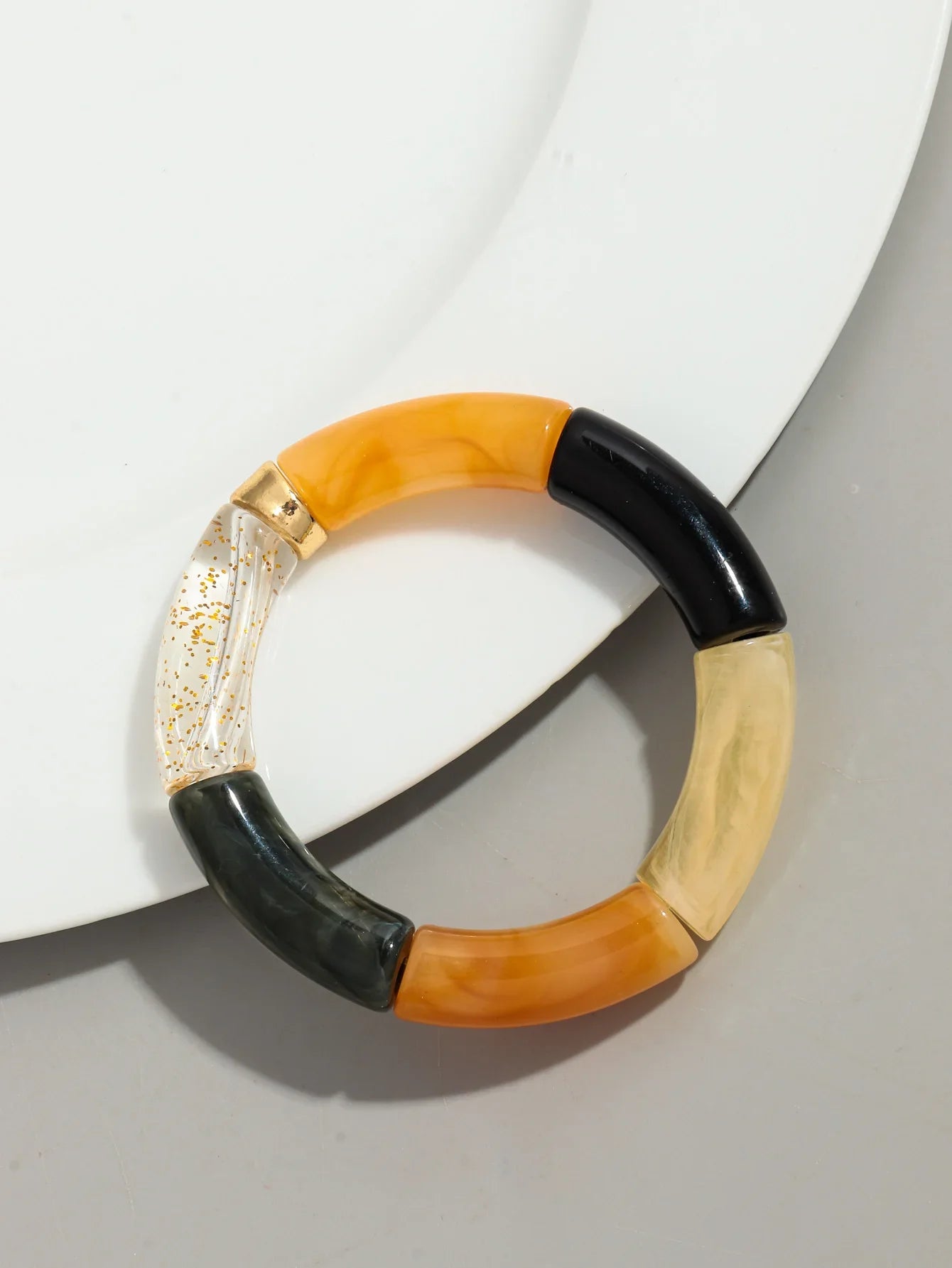 Boho Chunky Bamboo Stackable Bracelet for Women with Colorful Tube Beads and Elastic Design