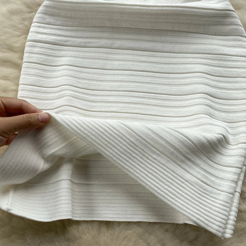 White Knit Tank Dress V Neck Sleeveless Bodycon Wrap Dress