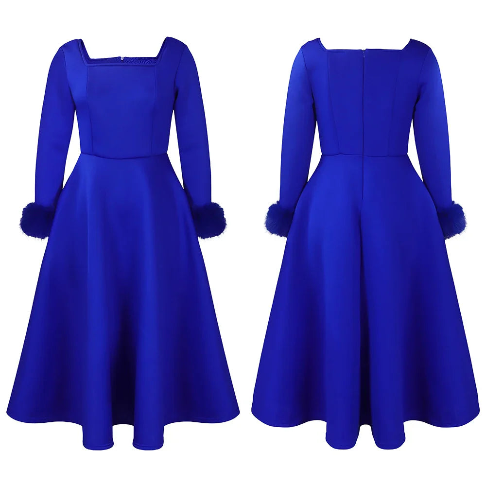 Square Neck Party Dress Women Pleated A Line Mid Calf