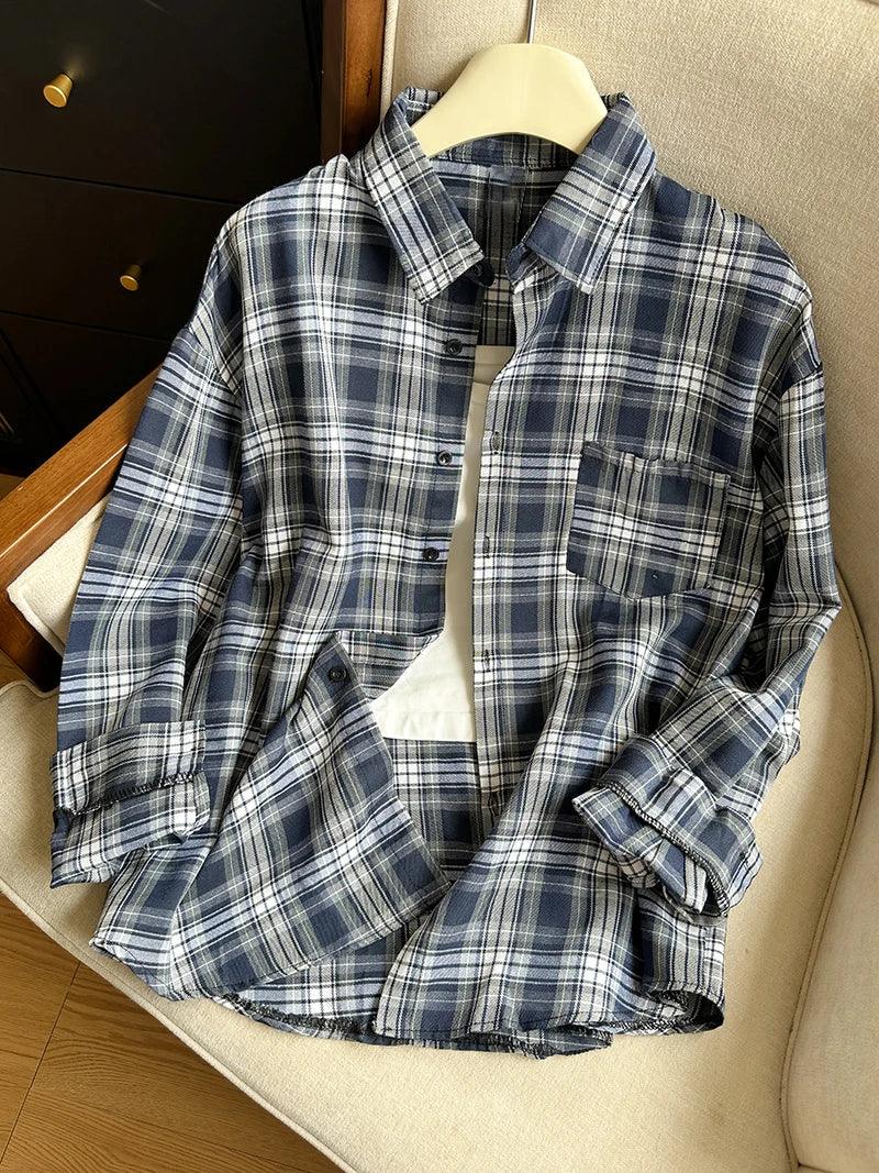 Red Plaid Button Down Shirt for Women and Teens Long Sleeve Collared Checkered Shirt Jacket Casual Fall Winter Christmas Outfit