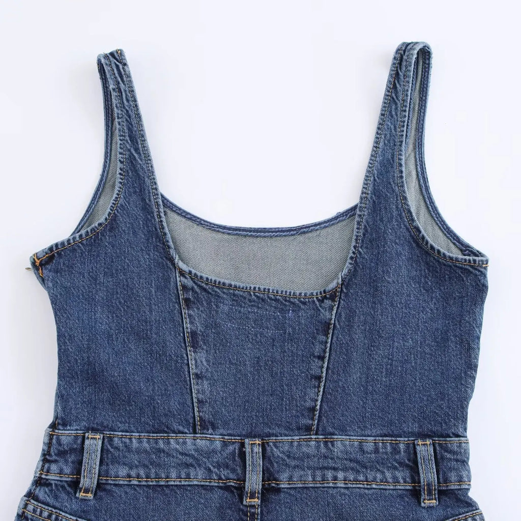 Womens Suspender Dress Round Neck Sleeveless Casual Slim Fit