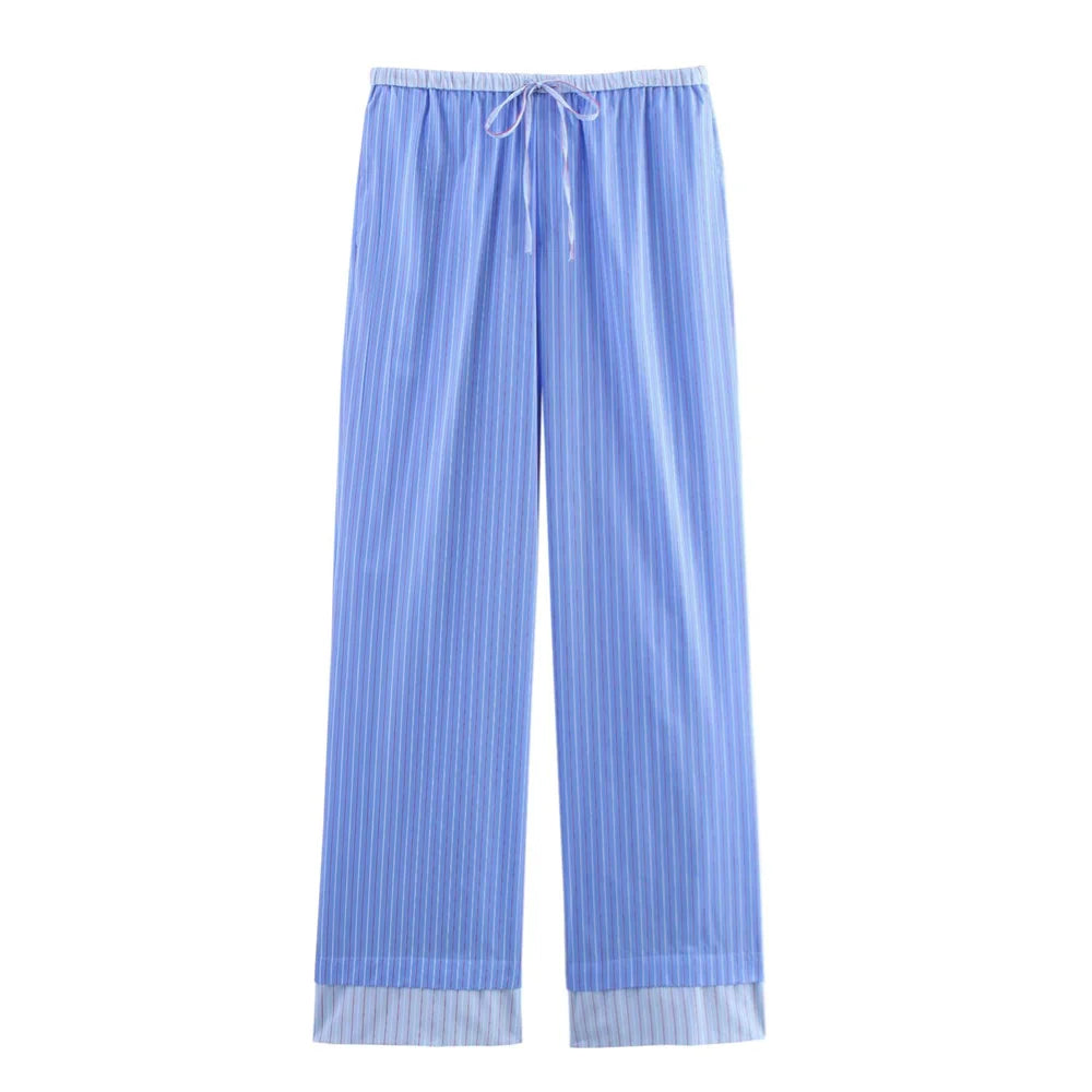 Women's Casual Striped Loose Shirt and Pants Set for Spring and Summer Fashion