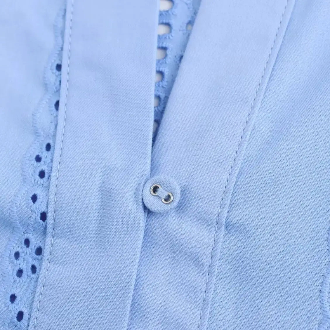 Loose Lace Up White Shirt for Women Elegant Hollow Out Embroidered Puff Sleeve Cropped Top