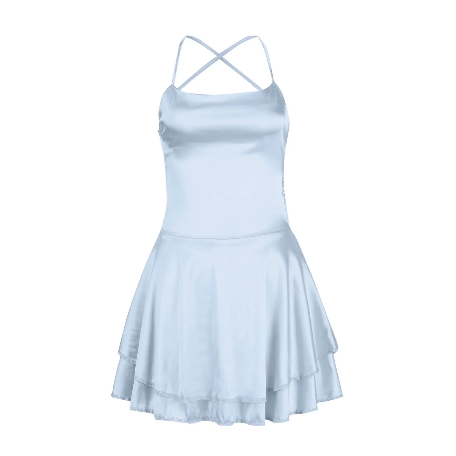 Backless Satin Party Dress With Cowl Neck Spaghetti Straps