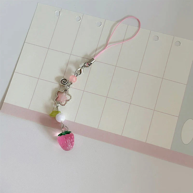 Lightweight Cute Strawberry Keychain Lanyard Cellphone Charm for Girls Aesthetic Jewelry