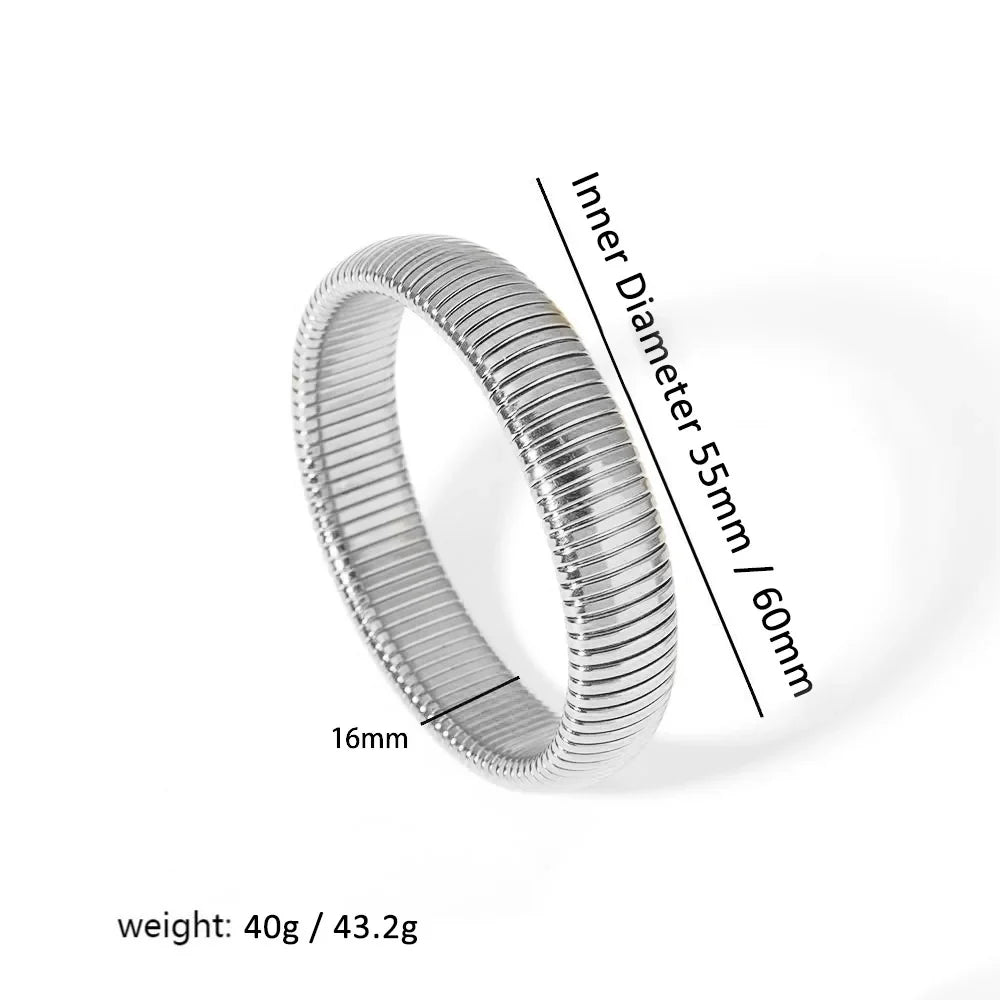 304L Stainless Steel Elastic Bracelet for Women with 18k Gold Plated Charm Wide Chunky Metal Spiral Bangle Waterproof Fashion Jewelry