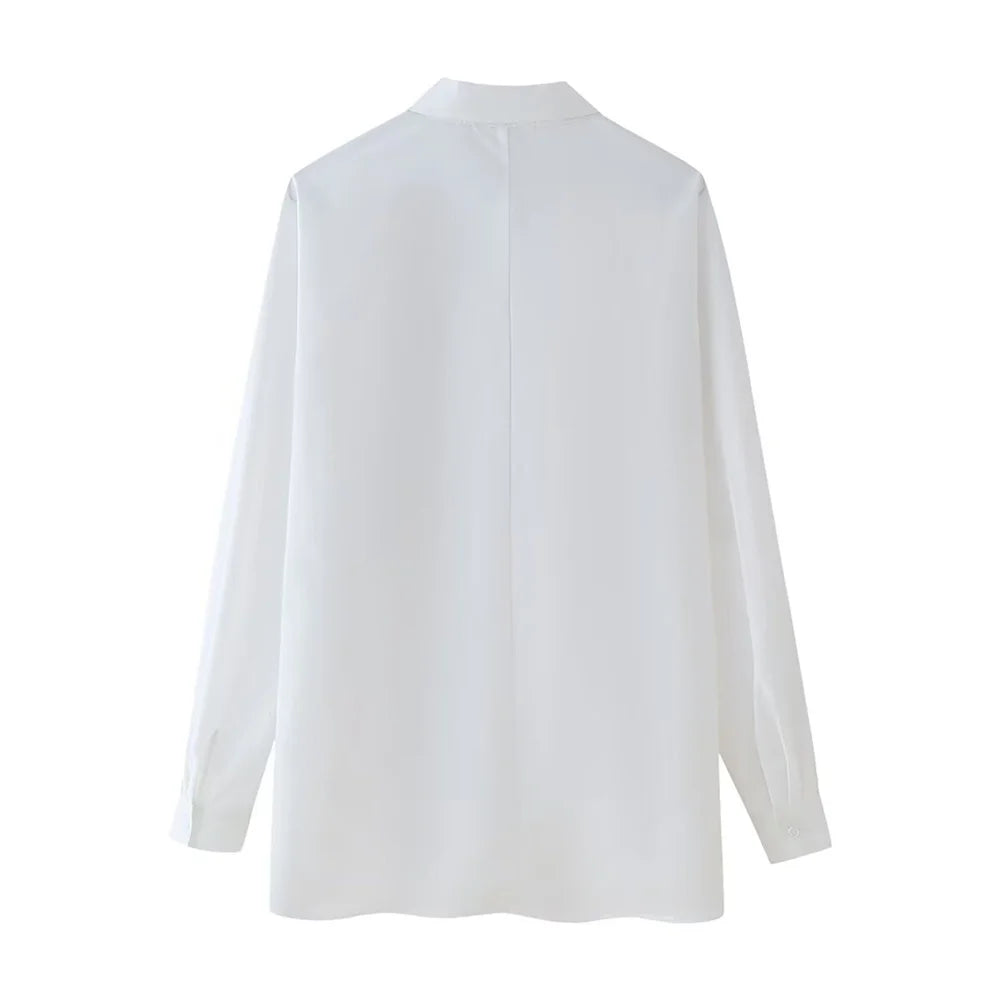 Casual Women's Long Sleeve Shirt Top with Bead Embroidery Loose Fit Relaxed Stylish Versatile Fashion Blouse