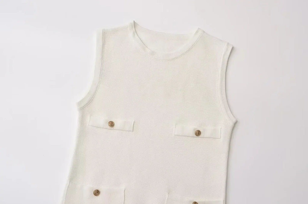 Yellow Knit Pleated Hem Mini Dress With Front Pockets